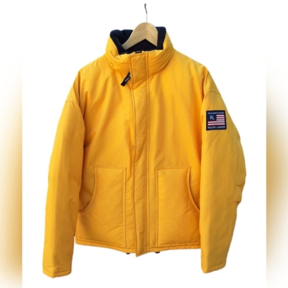 Polo Ralph Lauren Down Jacket Waterproof Puffer Yellow Zip Ski Sporty Mens S